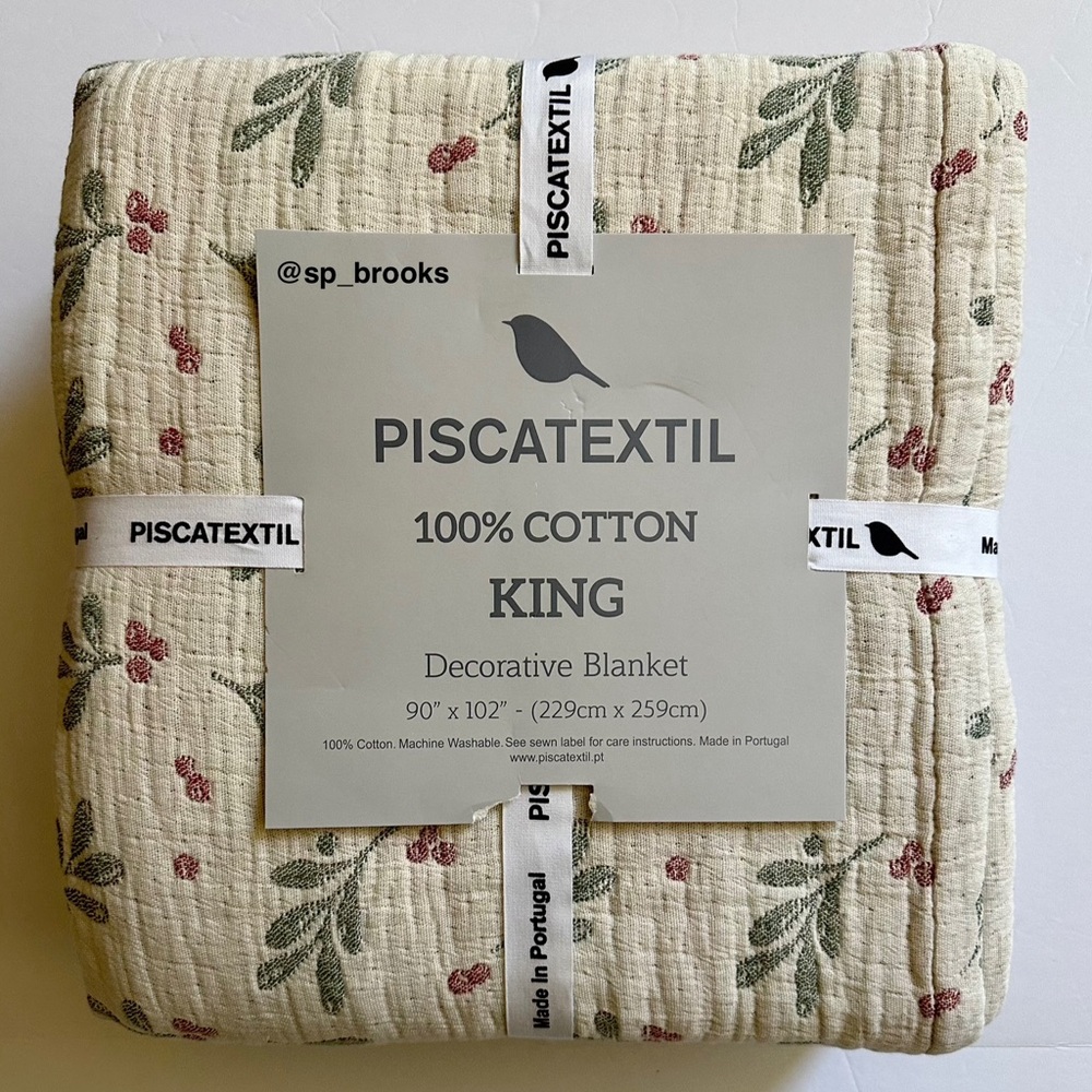 🎁Piscatextil Decorative Blanket - King -Cotton- Holly Christmas Holiday Blanket
